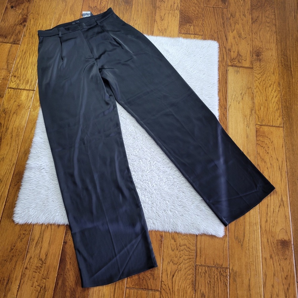NWT ATM Anthony Thomas Melillo Satin Wide Leg Pants Trousers Women's 10 Black